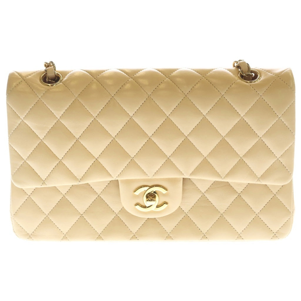 CHANEL(シャネル) マトラッセ25 ラムスキン ゴールド金具 ダブルフラップ ダブルチェーンショルダーバッグ ベージュ レディース