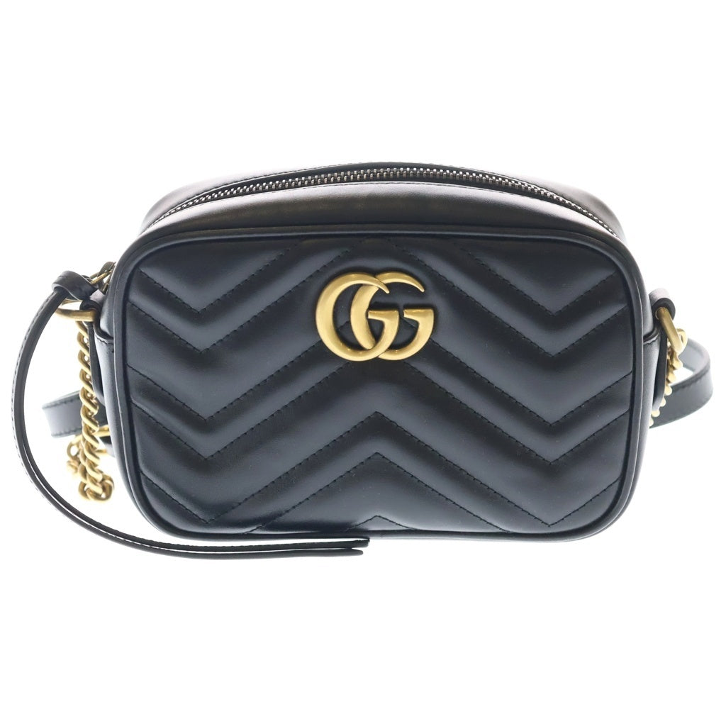 GUCCI(グッチ) GGマーモント ミニ カメラ バッグ レザー チェーン ショルダーバッグ ゴールド金具 ブラック 448065 レディース