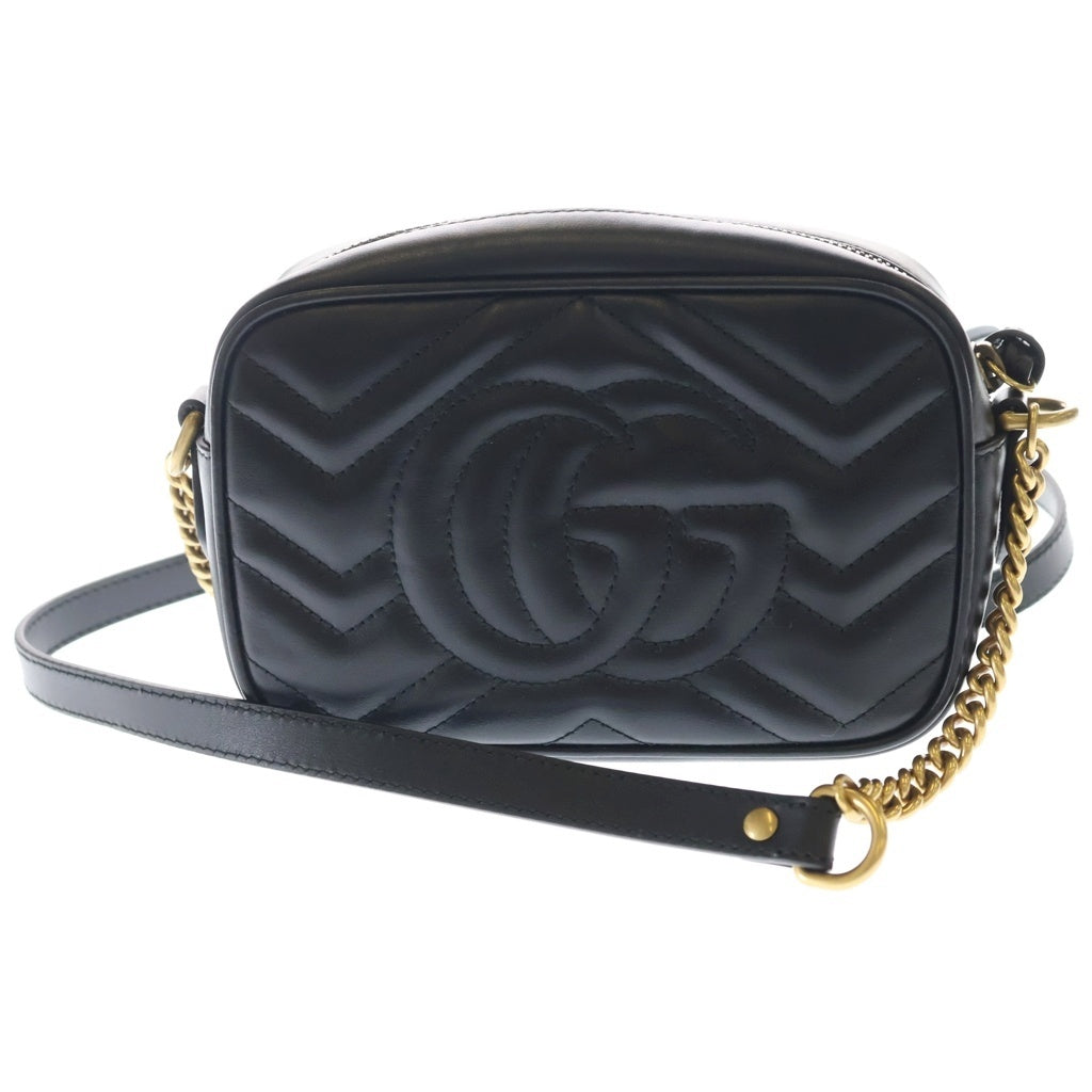 GUCCI(グッチ) GGマーモント ミニ カメラ バッグ レザー チェーン ショルダーバッグ ゴールド金具 ブラック 448065 レディース
