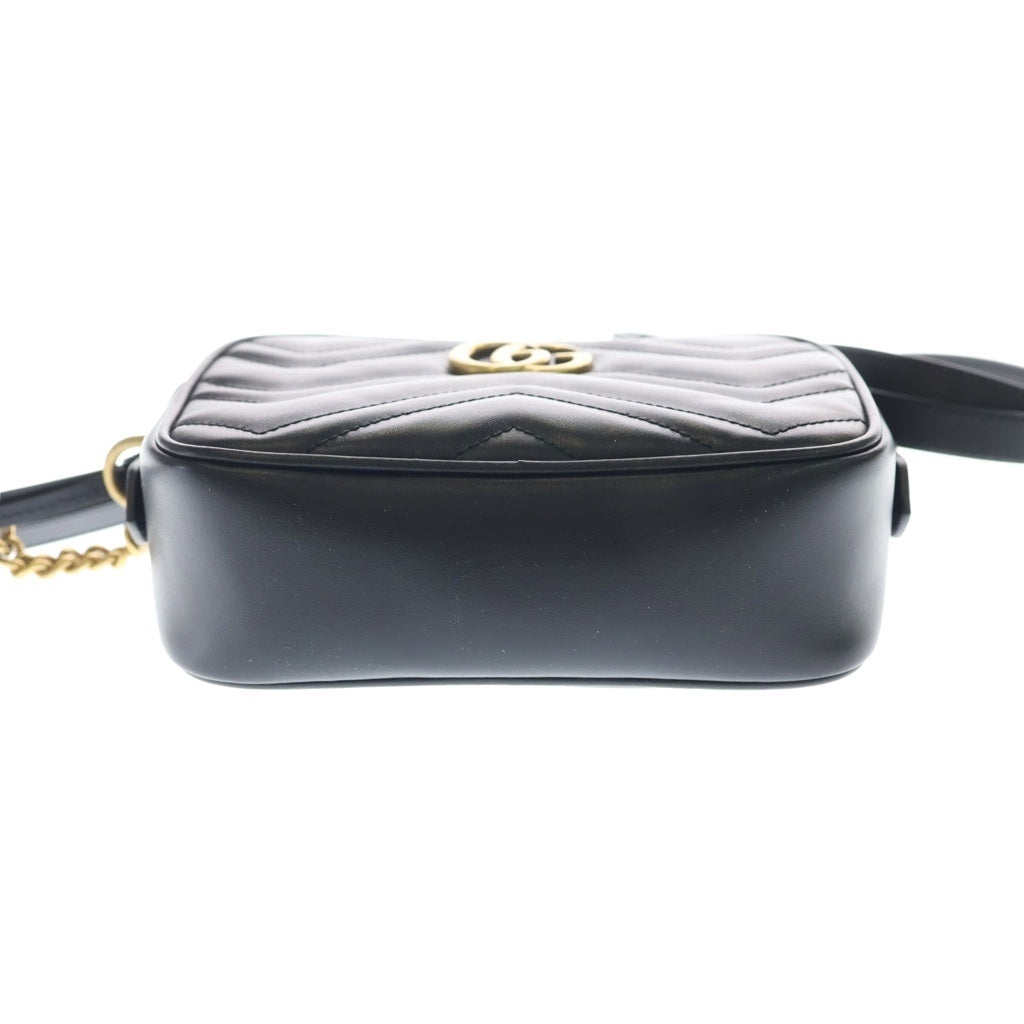 GUCCI(グッチ) GGマーモント ミニ カメラ バッグ レザー チェーン ショルダーバッグ ゴールド金具 ブラック 448065 レディース
