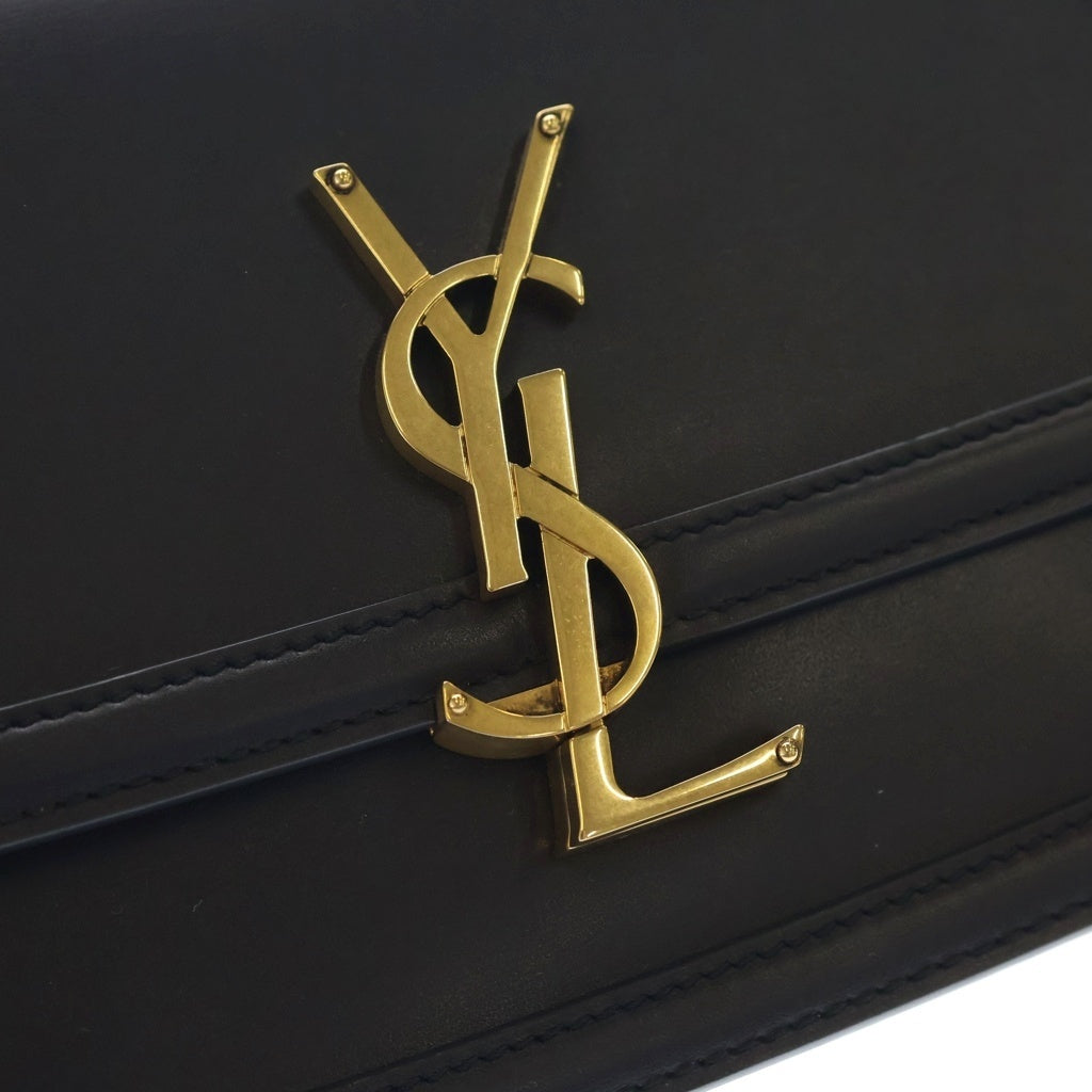 SAINT LAURENT PARIS(サンローランパリ) ソルフェリーノ カサンドラロゴ レザー ショルダーバッグ ゴールド金具 ネイビー 634306 レディース