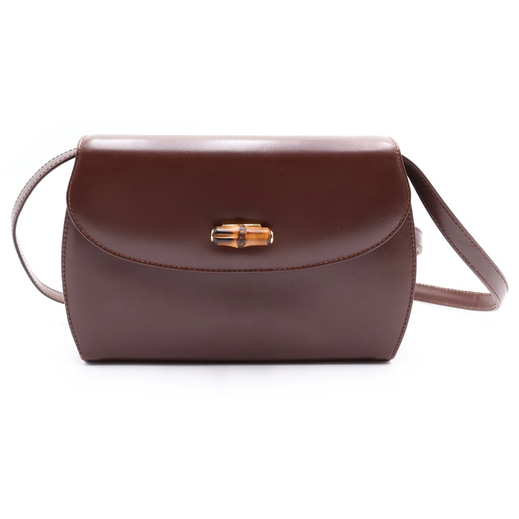 GUCCI(グッチ) バンブー ターンロック ショルダーバック ブラウン レザー レディース