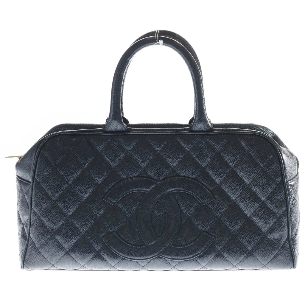 CHANEL(シャネル) マトラッセ ココマーク ミニボストンバッグ ハンドバッグ ブラック キャビアスキン ゴールド金具 レディース