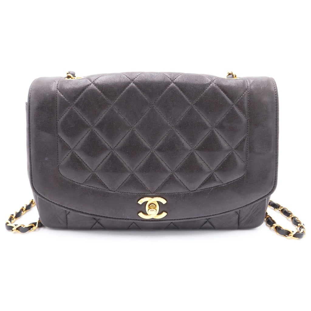 CHANEL(シャネル) ダイアナ25 ラムスキン レザー Sフラップ Sチェーンショルダーバッグ ブラック ゴールド金具 3番台 A01165 レディース