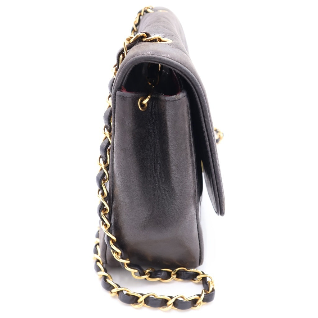 CHANEL(シャネル) ダイアナ25 ラムスキン レザー Sフラップ Sチェーンショルダーバッグ ブラック ゴールド金具 3番台 A01165 レディース