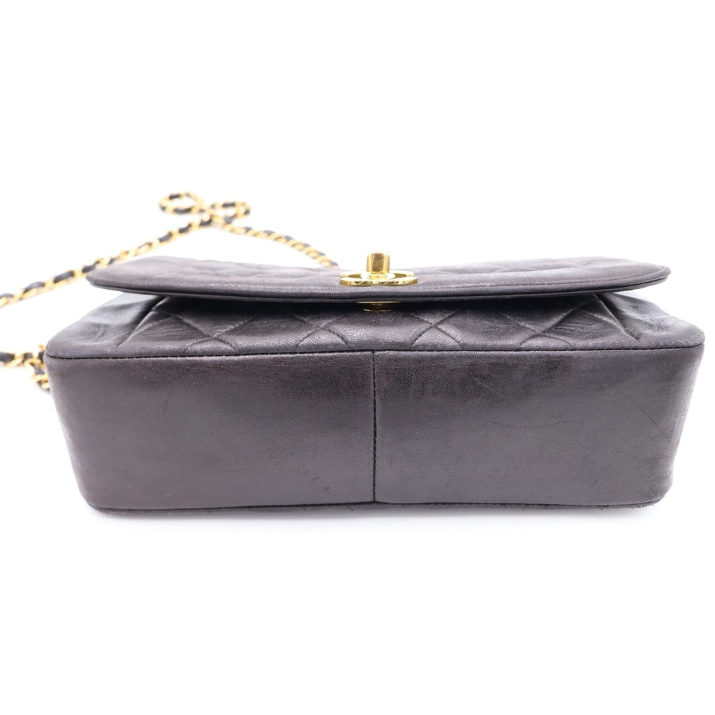 CHANEL(シャネル) ダイアナ25 ラムスキン レザー Sフラップ Sチェーンショルダーバッグ ブラック ゴールド金具 3番台 A01165 レディース