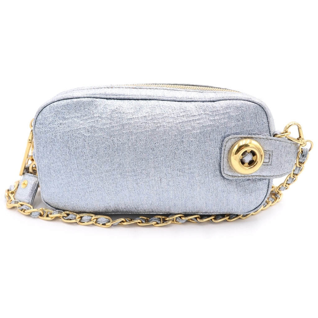 PRADA(プラダ) 三角ロゴ シャイン 2WAYショルダーバッグ ポーチ シルバー ゴールド金具 レディース