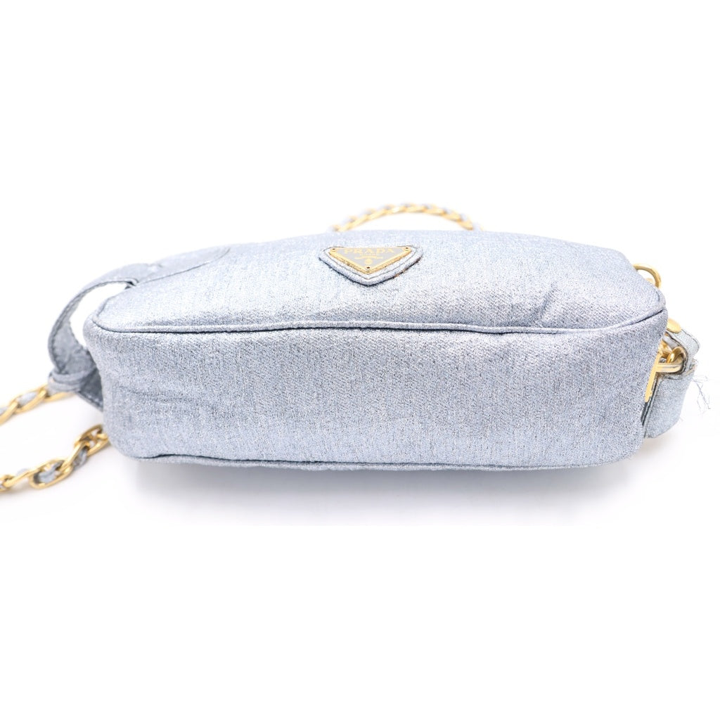 PRADA(プラダ) 三角ロゴ シャイン 2WAYショルダーバッグ ポーチ シルバー ゴールド金具 レディース