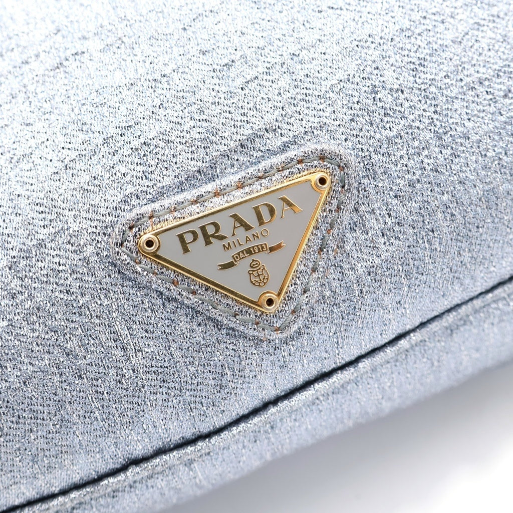 PRADA(プラダ) 三角ロゴ シャイン 2WAYショルダーバッグ ポーチ シルバー ゴールド金具 レディース