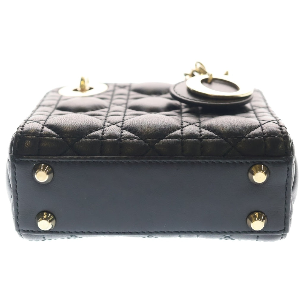 Christian Dior(クリスチャンディオール) レディディオール カナージュ マイクロ レザー 2WAYハンドバッグ ショルダーバッグ ブラック レザー ゴールド金具 レディース
