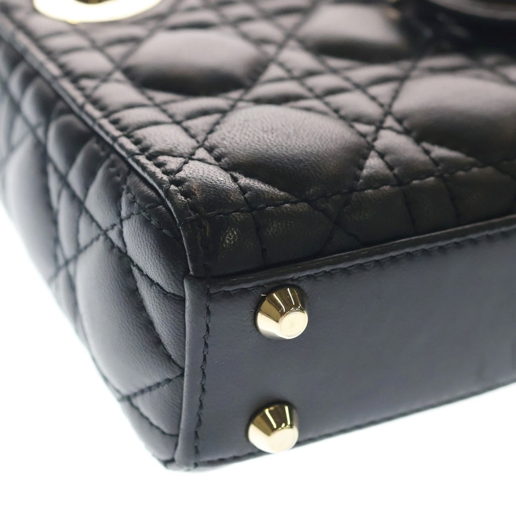 Christian Dior(クリスチャンディオール) レディディオール カナージュ マイクロ レザー 2WAYハンドバッグ ショルダーバッグ ブラック レザー ゴールド金具 レディース