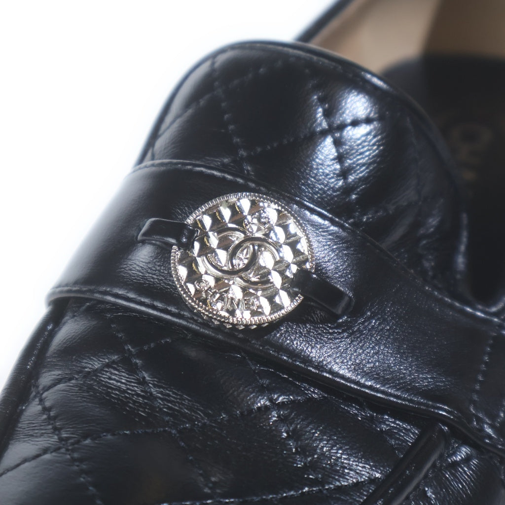 CHANEL(シャネル) ココマーク マトラッセ キルティング コインモチーフ レザー 厚底 ローファー シューズ #37C ブラック G37932 レディース