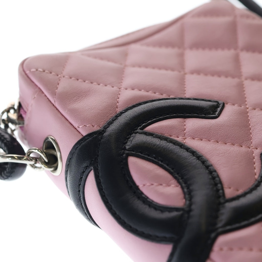 CHANEL(シャネル) カンボンライン ショルダーバッグ ミニバッグ ピンク×ブラック ラムスキン シルバー金具 レディース
