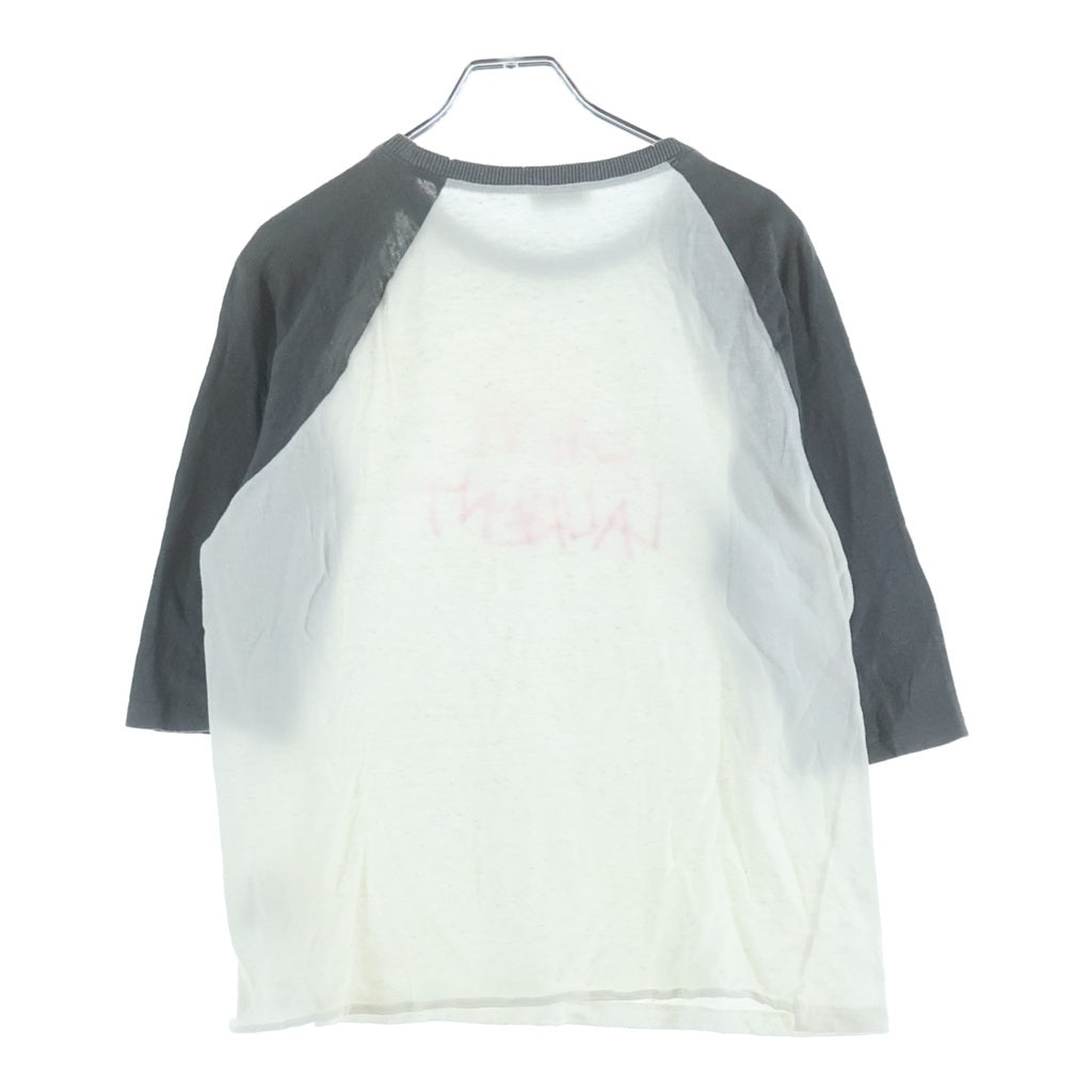 SAINT LAURENT PARIS(サンローランパリ) フロントロゴプリント コットン ラグラン スリーブ 半袖 Tシャツ カットソー ピリング加工 #L ホワイト/グレー 527674 レディース