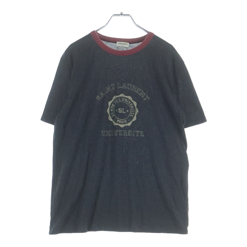 SAINT LAURENT PARIS(サンローランパリ) カレッジロゴプリント コットン×ポリエステル 半袖 Tシャツ カットソー #M グレー 549121 レディース