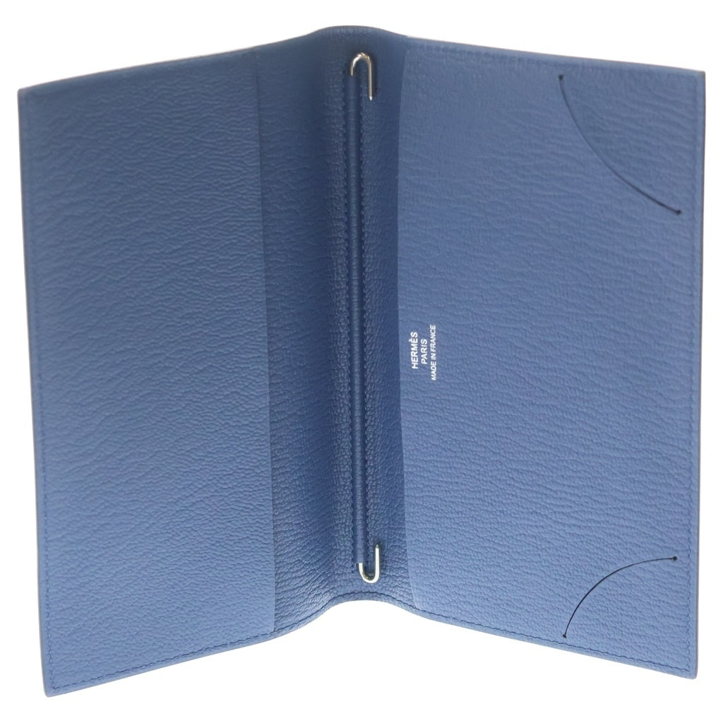 HERMES(エルメス) アジェンダ ヴィジョン2 ブルーアガット シェーブル ミゾール レザー 手帳カバー シルバー金具 ブルー X刻印