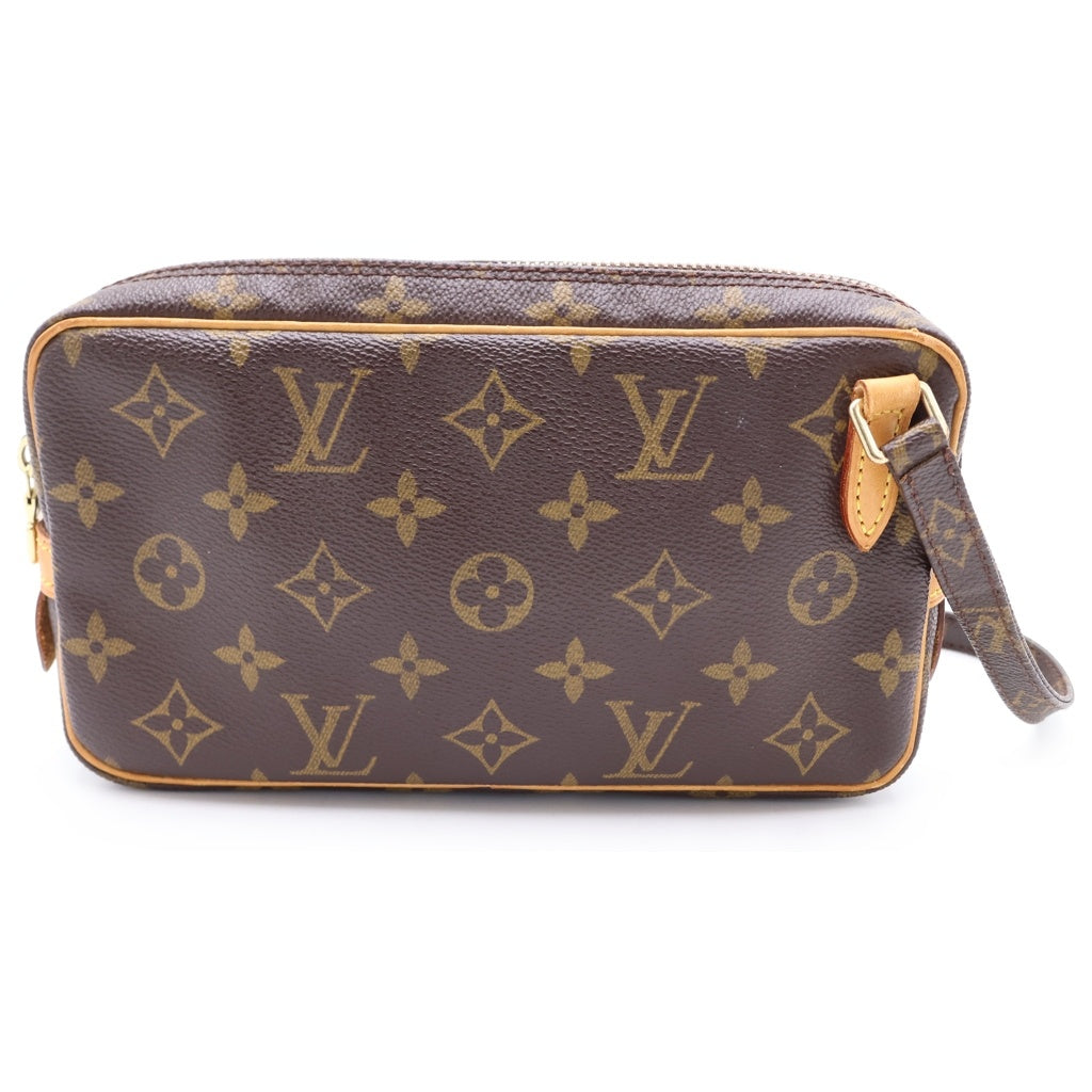 LOUIS VUITTON(ルイヴィトン) モノグラム マルリーバンドリエール ショルダーバッグ ミニバッグ ブラウン レザー×PVC M51828 ゴールド金具 レディース