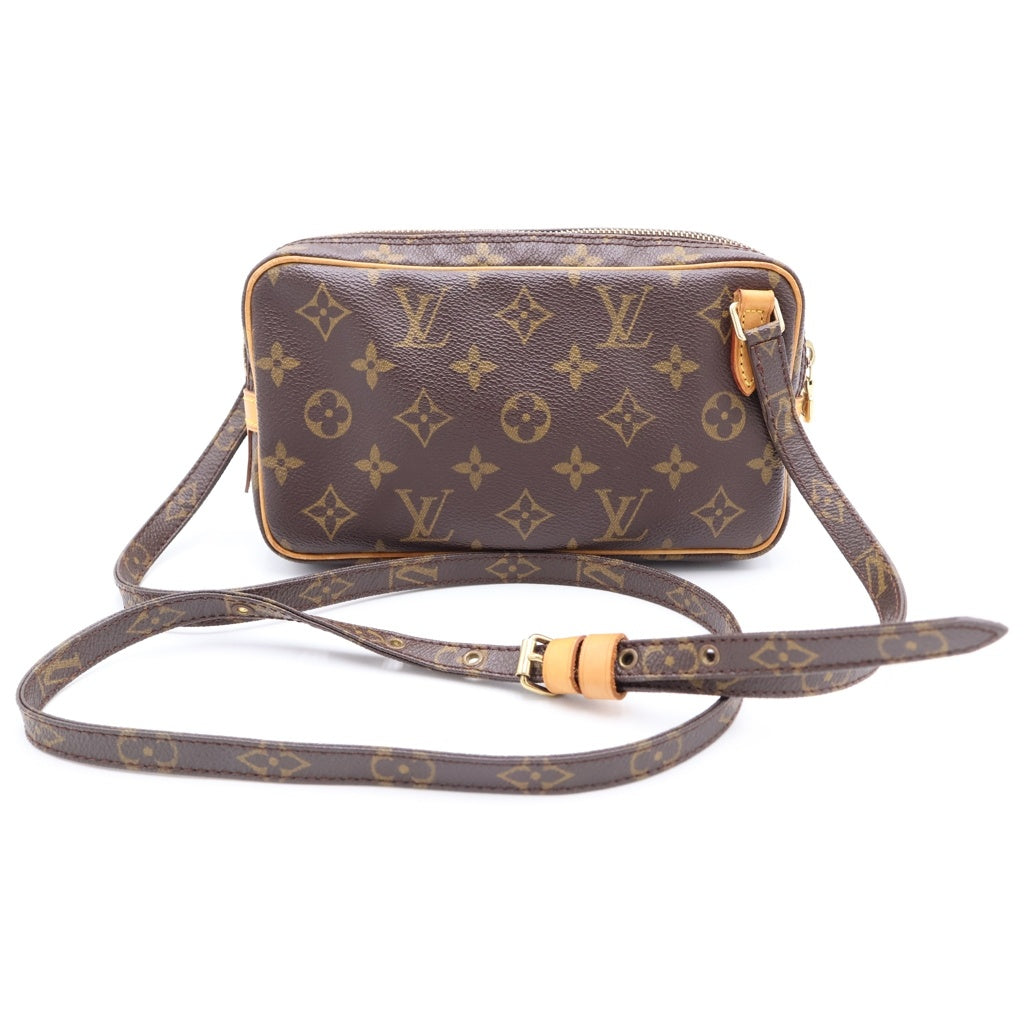 LOUIS VUITTON(ルイヴィトン) モノグラム マルリーバンドリエール ショルダーバッグ ミニバッグ ブラウン レザー×PVC M51828 ゴールド金具 レディース