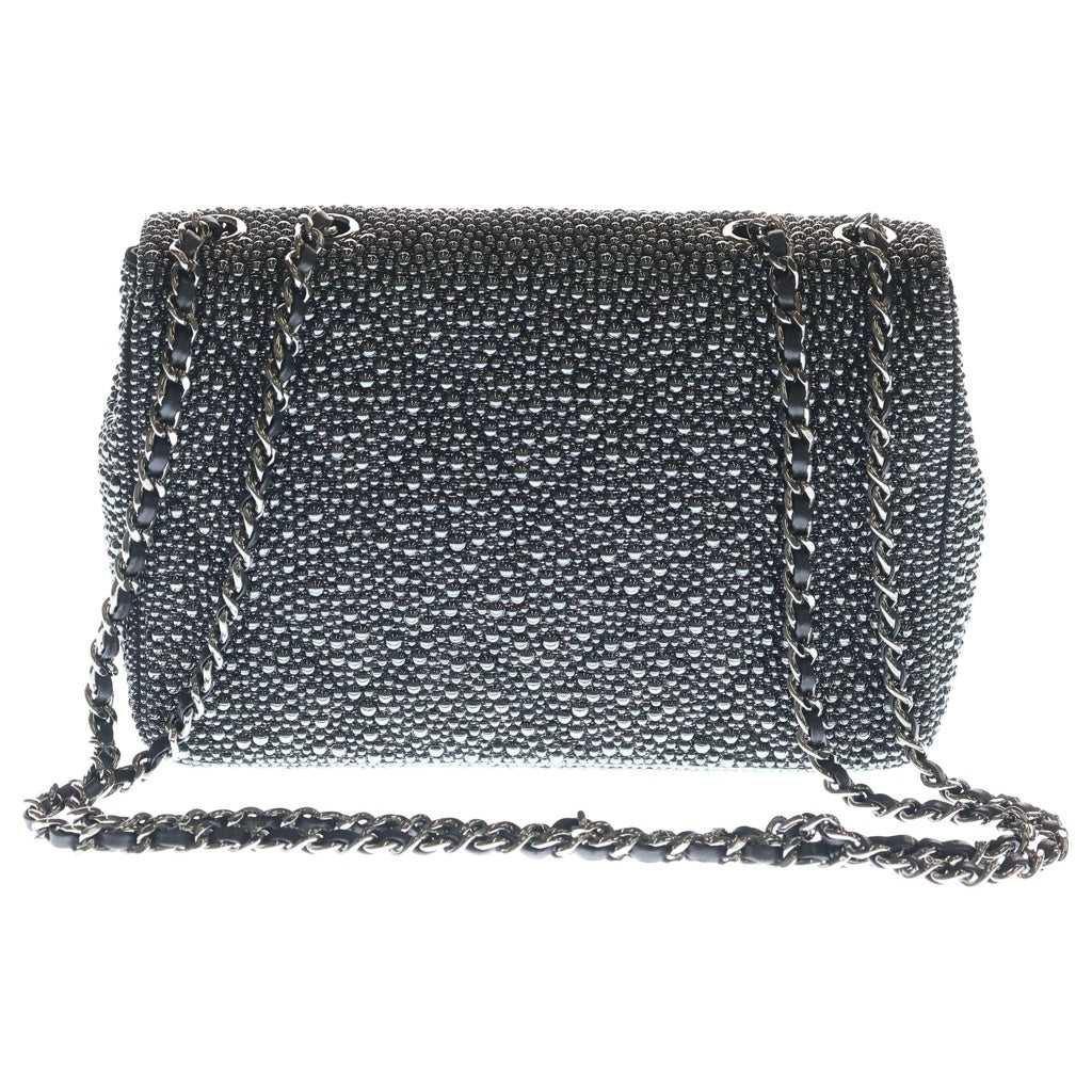 CHANEL(シャネル) パール イヴニング マトラッセ ラムスキン レザー Sフラップ Wチェーン ショルダーバッグ シルバー金具 ブラック プレート レディース
