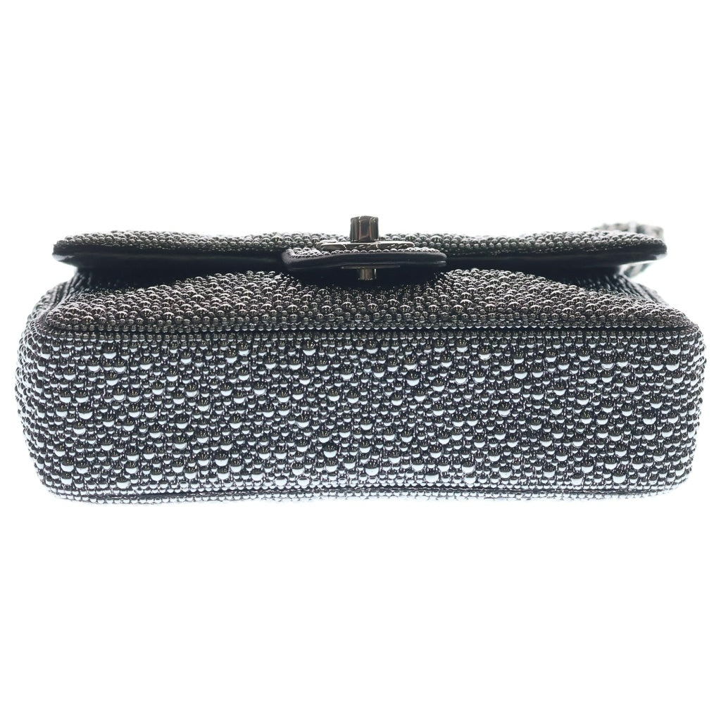CHANEL(シャネル) パール イヴニング マトラッセ ラムスキン レザー Sフラップ Wチェーン ショルダーバッグ シルバー金具 ブラック プレート レディース