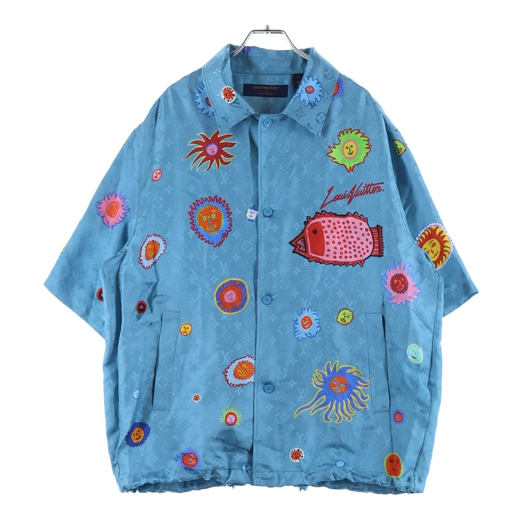 LOUIS VUITTON(ルイヴィトン) 23AW×YK 草間彌生 モノグラムフェイス ジャガード 総柄プリント シルク ショートスリーブ 半袖 シャツ ライトブルー RM232H V36 HOS31W
