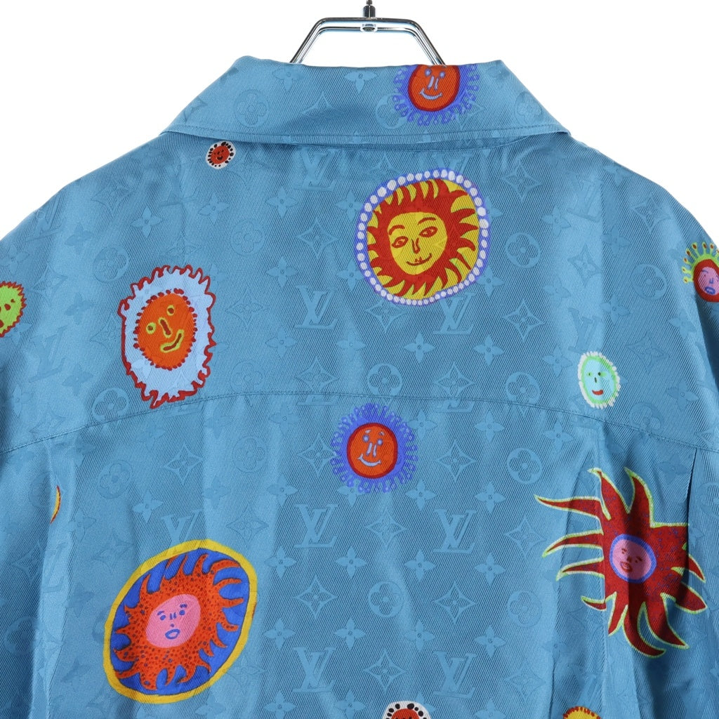 LOUIS VUITTON(ルイヴィトン) 23AW×YK 草間彌生 モノグラムフェイス ジャガード 総柄プリント シルク ショートスリーブ 半袖 シャツ ライトブルー RM232H V36 HOS31W