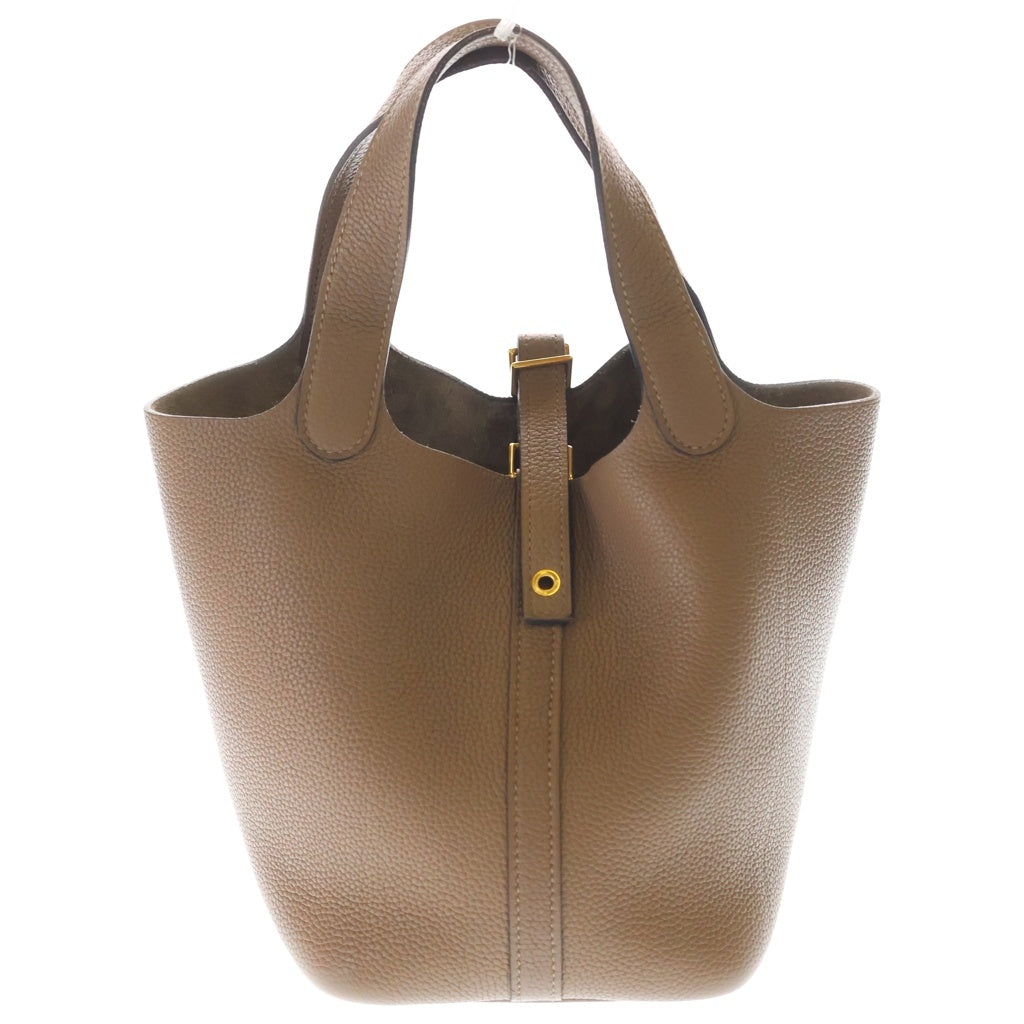 HERMES(エルメス) ピコタンロック18 ハンドバッグ ミニバッグ トリヨン ベージュドワイマール ブラウン Y刻印 ゴールド金具 レディース