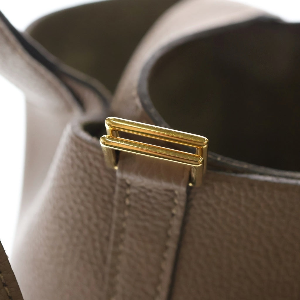 HERMES(エルメス) ピコタンロック18 ハンドバッグ ミニバッグ トリヨン ベージュドワイマール ブラウン Y刻印 ゴールド金具 レディース