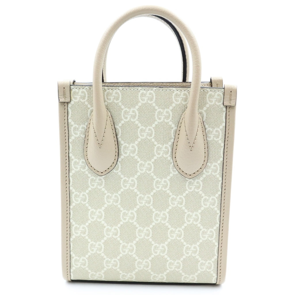 GUCCI(グッチ) グッチ インターロッキングG ミニトートバッグ ショルダーバッグ ベージュ ホワイト キャンバス×レザー 671623 ゴールド金具 レディース