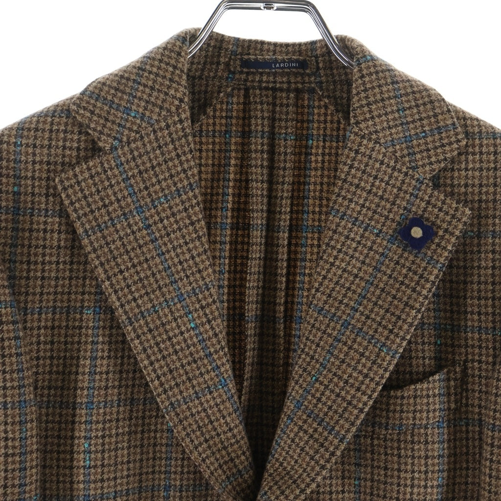 LARDINI(ラルディーニ) 3ボタン ウール×コットン チェック ウインドウペーンジャケット シングルテーラードジャケット #44 ブラウン/ブルー JK611