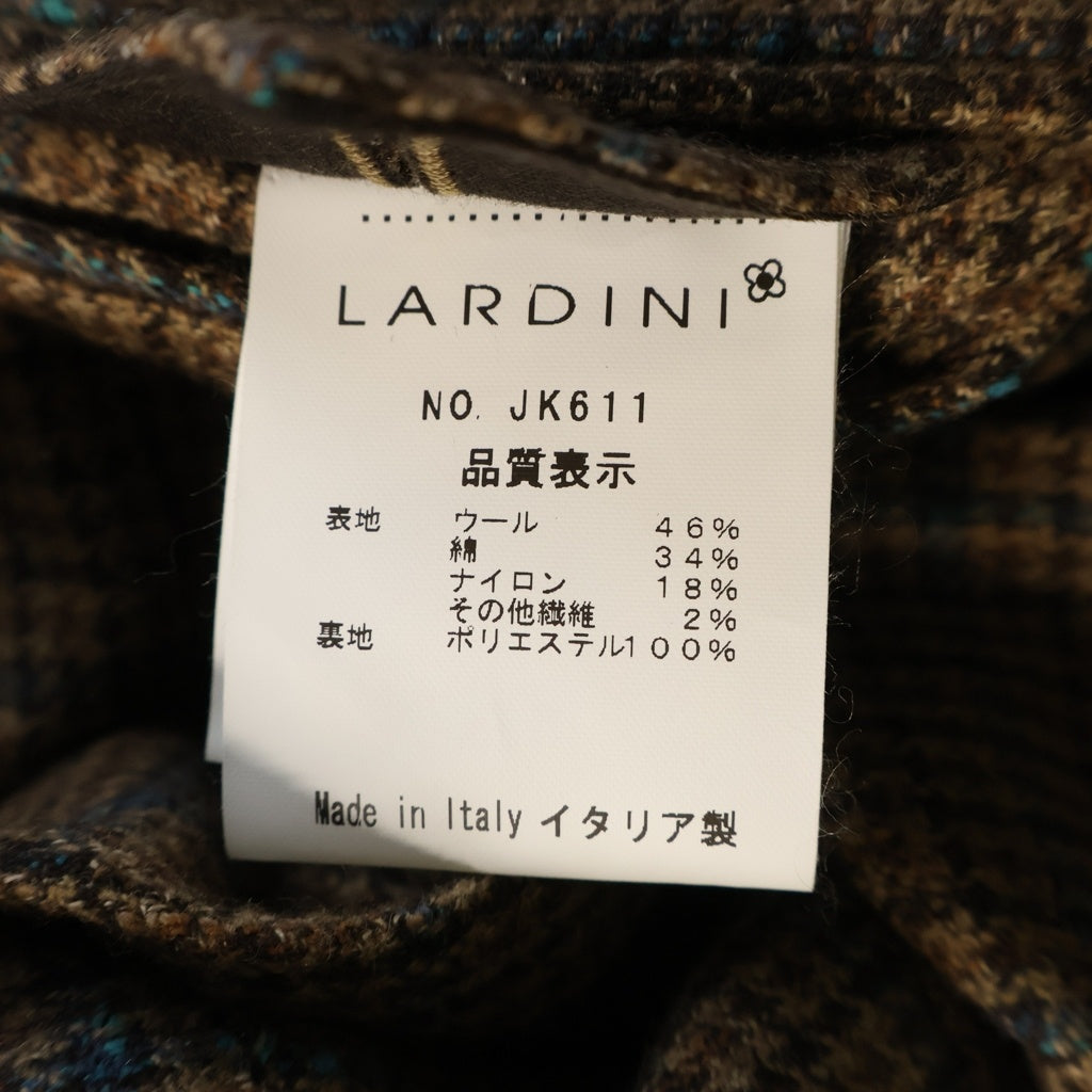 LARDINI(ラルディーニ) 3ボタン ウール×コットン チェック ウインドウペーンジャケット シングルテーラードジャケット #44 ブラウン/ブルー JK611