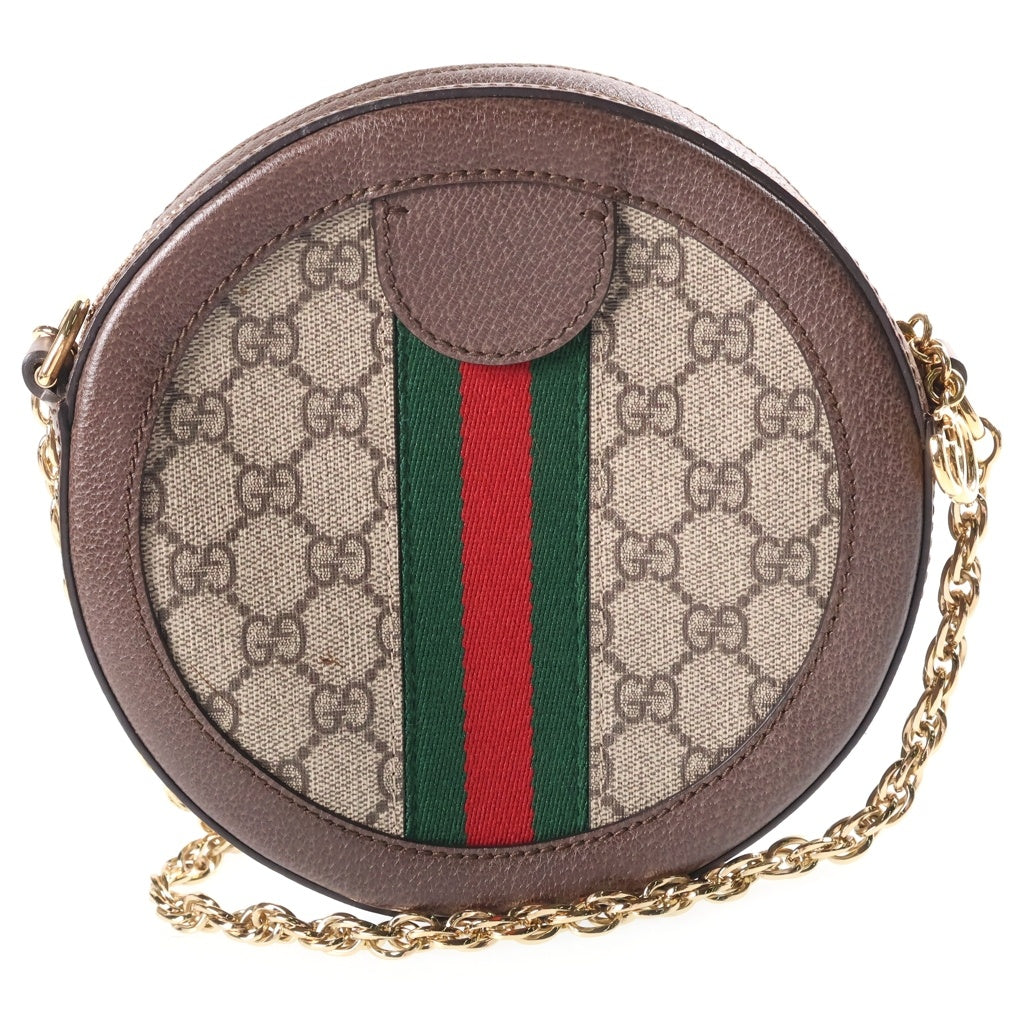 GUCCI(グッチ) オフィディア GG ミニ シェリーライン PVC レザー ラウンド ショルダーバッグ ブラウン/ベージュ 550618