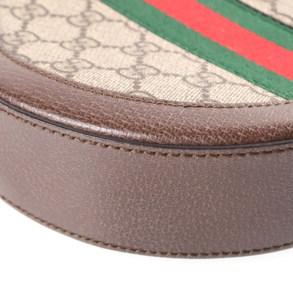 GUCCI(グッチ) オフィディア GG ミニ シェリーライン PVC レザー ラウンド ショルダーバッグ ブラウン/ベージュ 550618