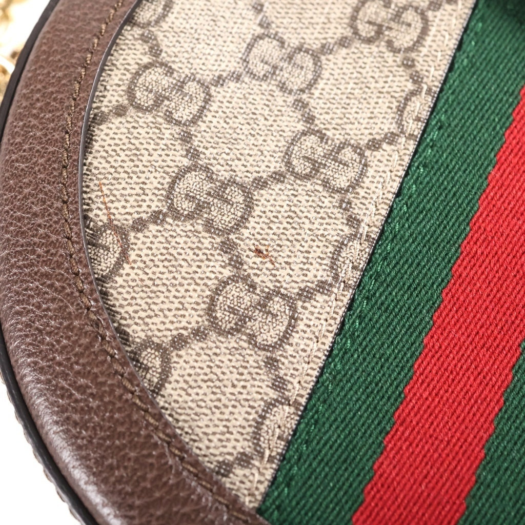 GUCCI(グッチ) オフィディア GG ミニ シェリーライン PVC レザー ラウンド ショルダーバッグ ブラウン/ベージュ 550618