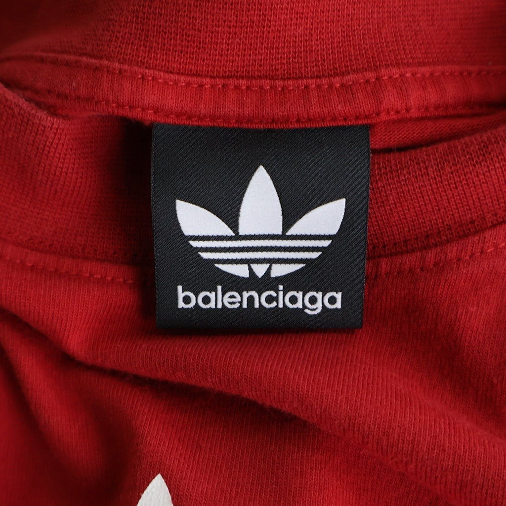 BALENCIAGA(バレンシアガ) 23SS ×adidas アディダス フロントロゴ クルーネック半袖Tシャツ カットソー レッド 739101 TNVA6