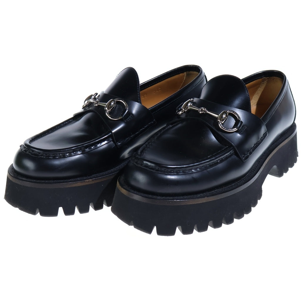 GUCCI(グッチ) ホースビット レザーローファーシューズ ブラック シルバー金具 レディース