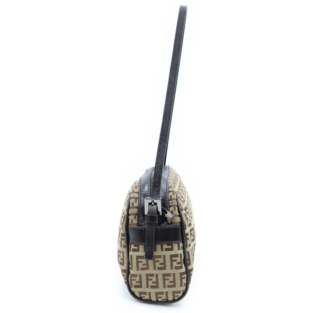FENDI(フェンディ) ズッキーノ ショルダーバッグ ブラウン レザー×キャンバス シルバー金具 レディース