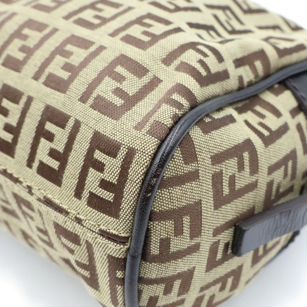 FENDI(フェンディ) ズッキーノ ショルダーバッグ ブラウン レザー×キャンバス シルバー金具 レディース