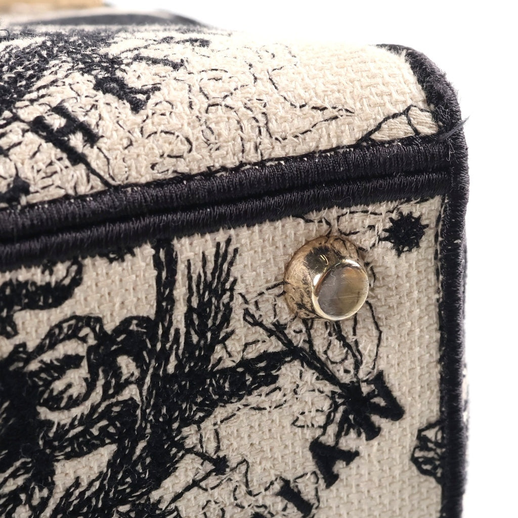Christian Dior(クリスチャンディオール) レディディオール ミディアム 2WAYハンドバッグ ショルダーバッグ ホワイト×ブラック キャンバス 刺繍 WS30673 ゴールド金具