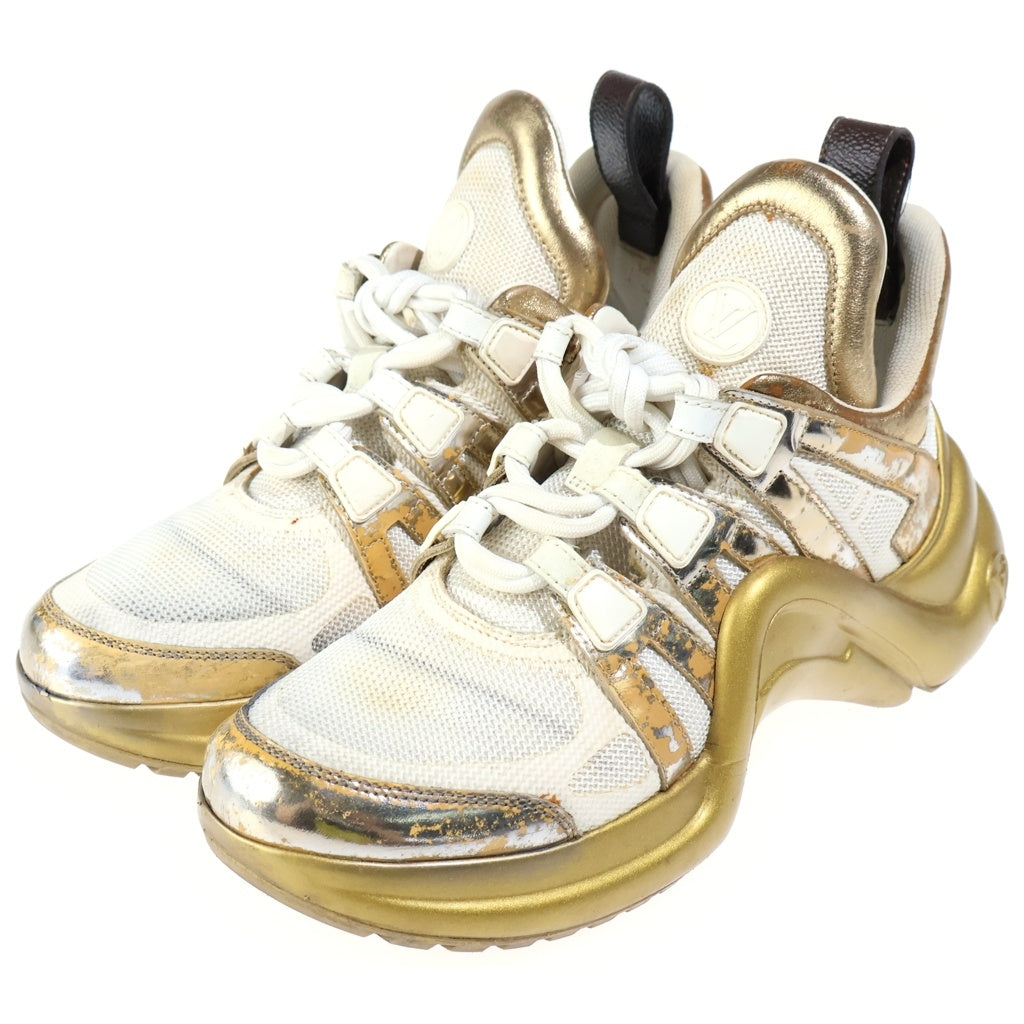 LOUIS VUITTON(ルイヴィトン) LV アークライト・ライン メッシュ×レザー ハイカットスニーカー シューズ #36 ホワイト/ゴールド レディース