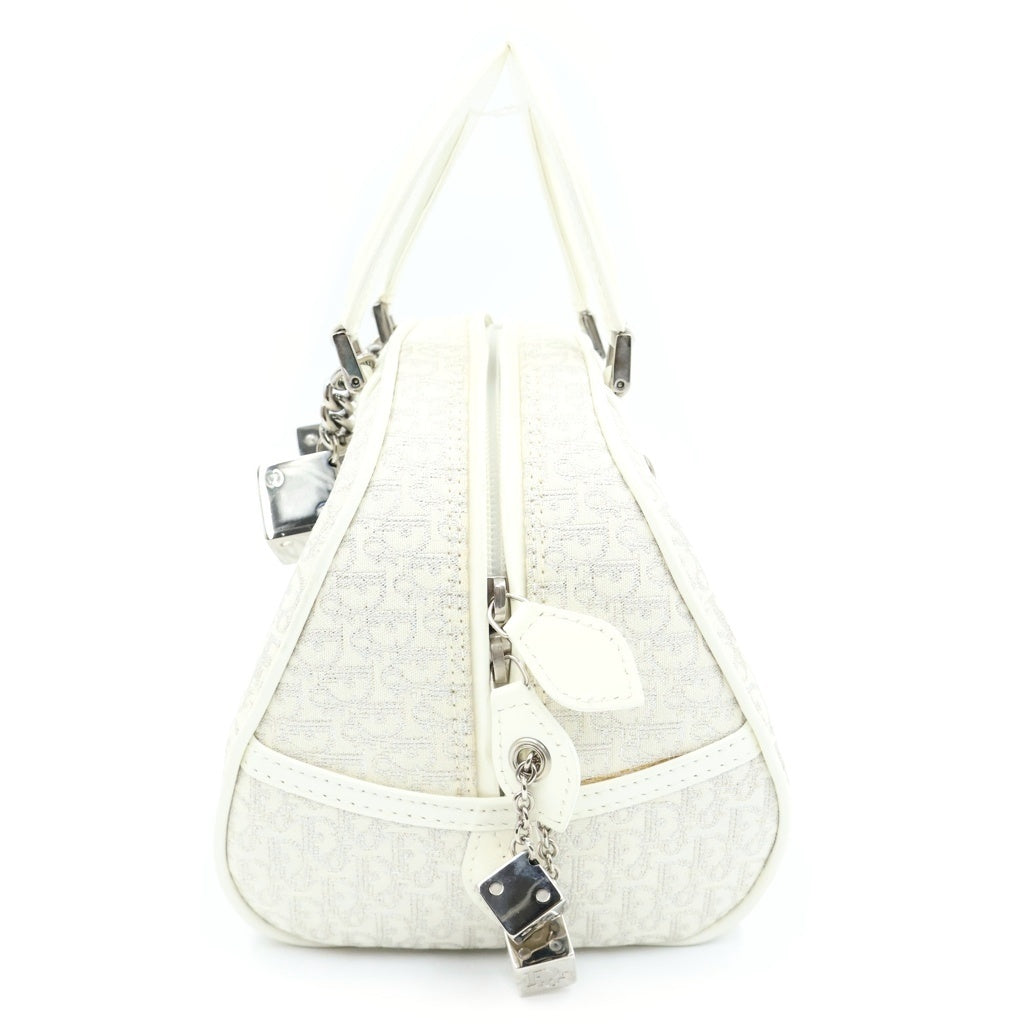 Christian Dior(クリスチャンディオール) ギャンブラーダイス トロッター ハンドバッグ アイボリー キャンバス×レザー ラインストーン 01-MA-0094 レディース