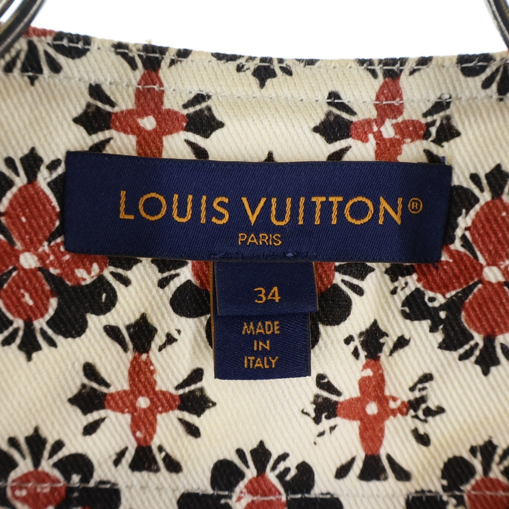 LOUIS VUITTON(ルイヴィトン) モノグラムフラワー 総柄 コットン デニム フロントジップ シームレス ノースリーブワンピース #34 レッド/ホワイト RW232W ACG FPDR63 レディース