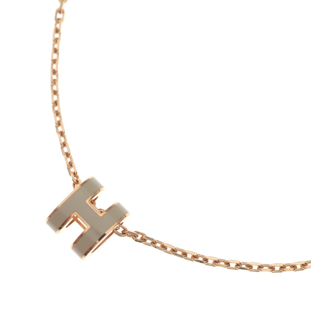 HERMES(エルメス) ポップアッシュ ミニ Hネックレス ペンダント チェーン ピンクゴールド×ベージュ GP レディース