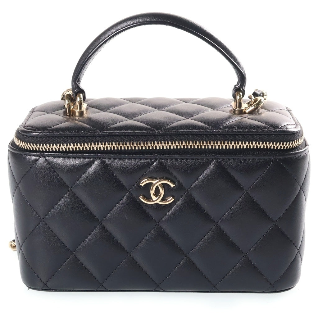 CHANEL(シャネル) マトラッセ ミニ バニティ ラムスキン レザー チェーンショルダーバッグ ブラック ゴールド金具 31番台 AP2199 レディース