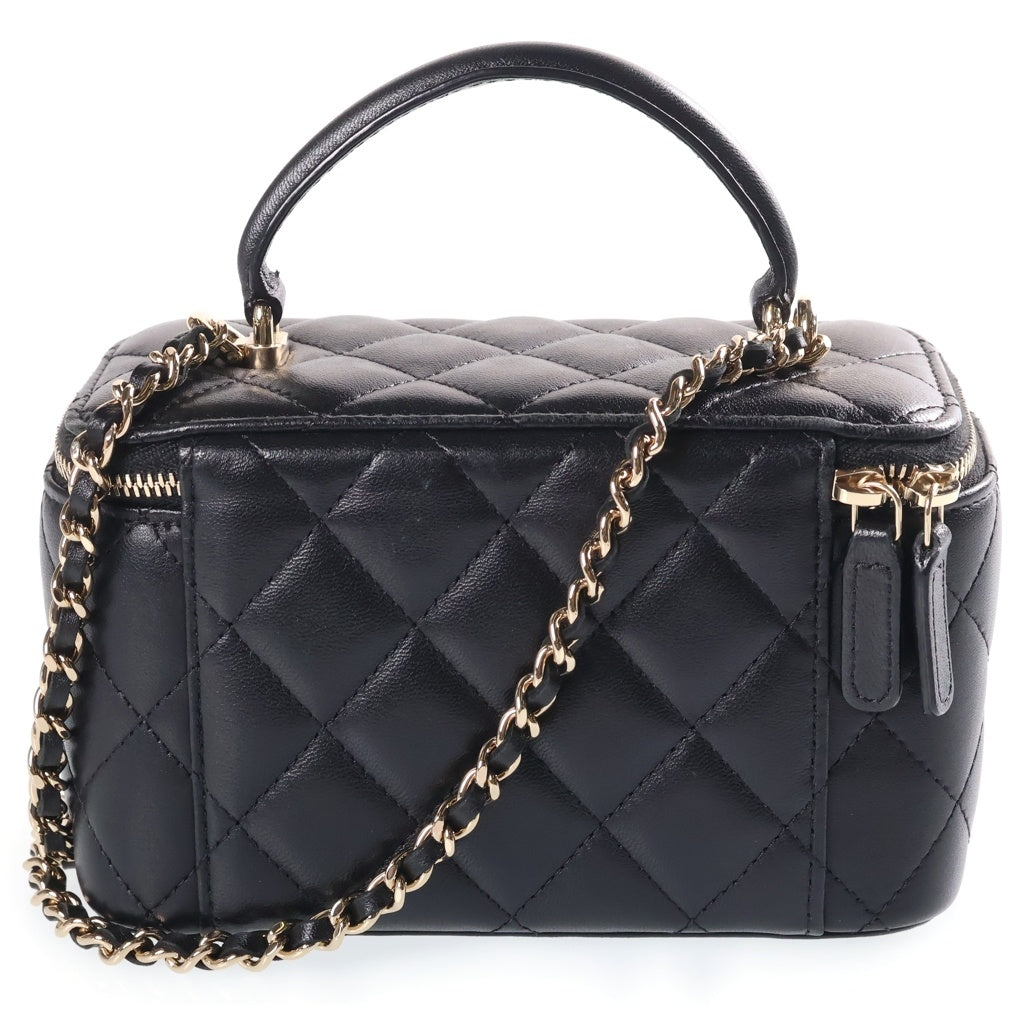 CHANEL(シャネル) マトラッセ ミニ バニティ ラムスキン レザー チェーンショルダーバッグ ブラック ゴールド金具 31番台 AP2199 レディース