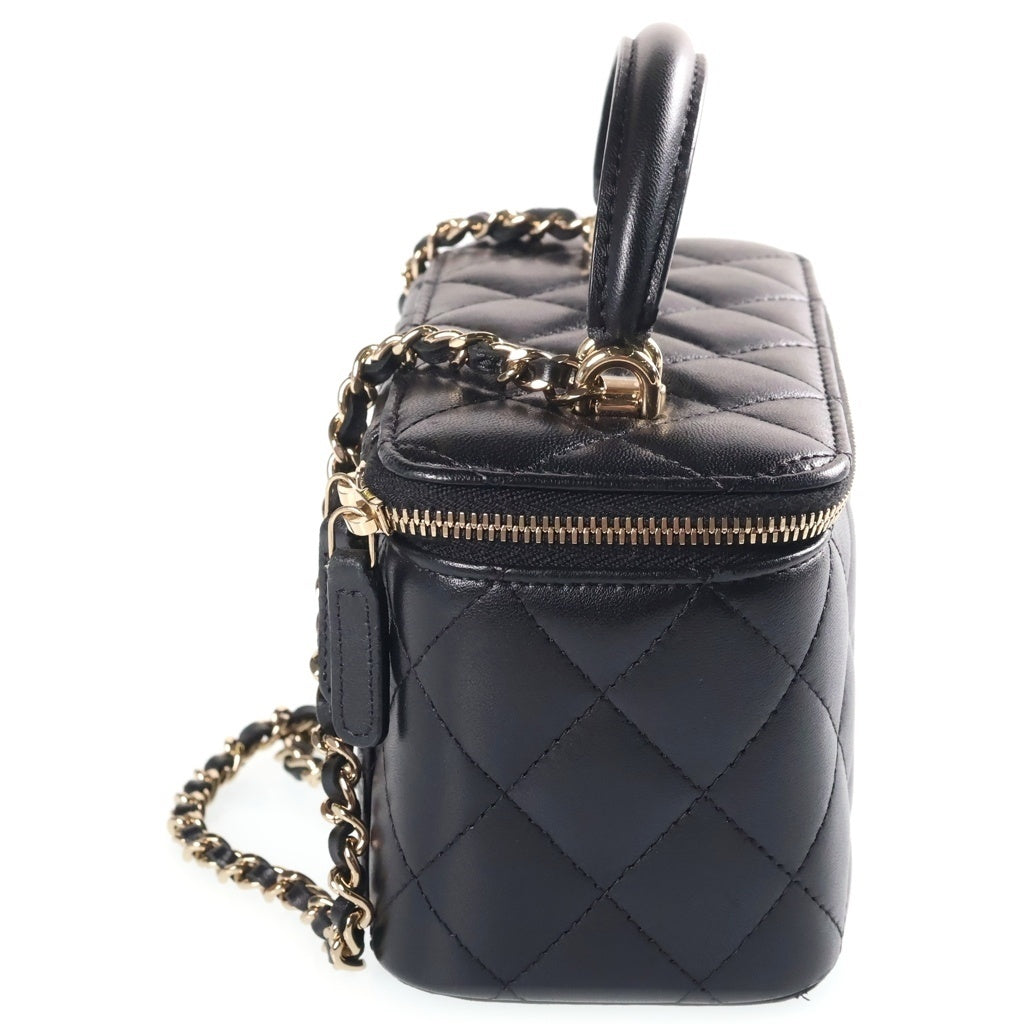 CHANEL(シャネル) マトラッセ ミニ バニティ ラムスキン レザー チェーンショルダーバッグ ブラック ゴールド金具 31番台 AP2199 レディース