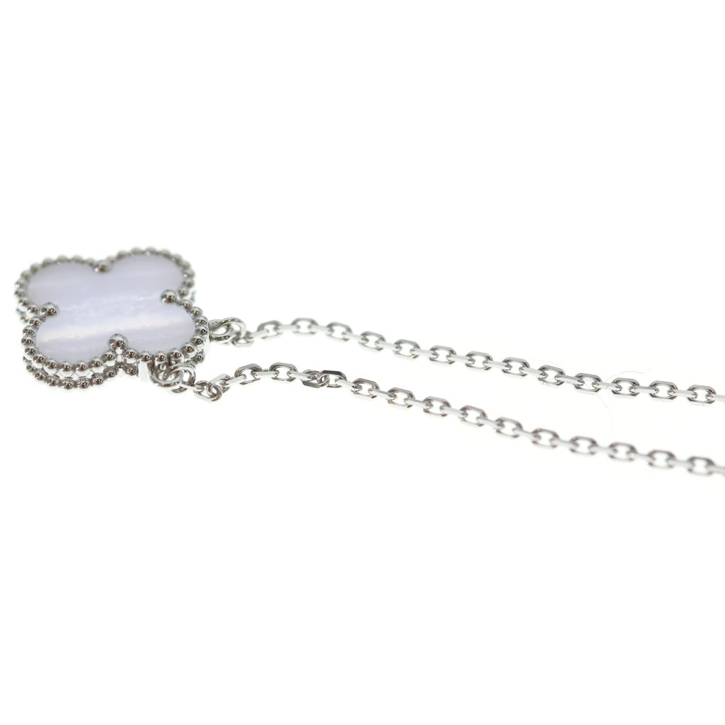 Van Cleef & Arpels(ヴァンクリーフアンドアーペル) ヴィンテージアルハンブラ カルセドニー ネックレス ペンダント チェーン ライトブルー×ホワイトゴールド Au750WG VCARD34900 レディース