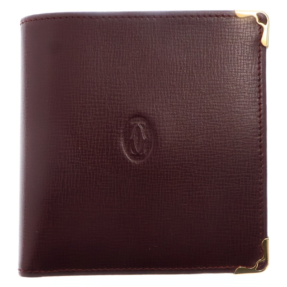 Cartier(カルティエ) マストライン 二つ折り財布 ボルドー レザー コンパクトウォレット