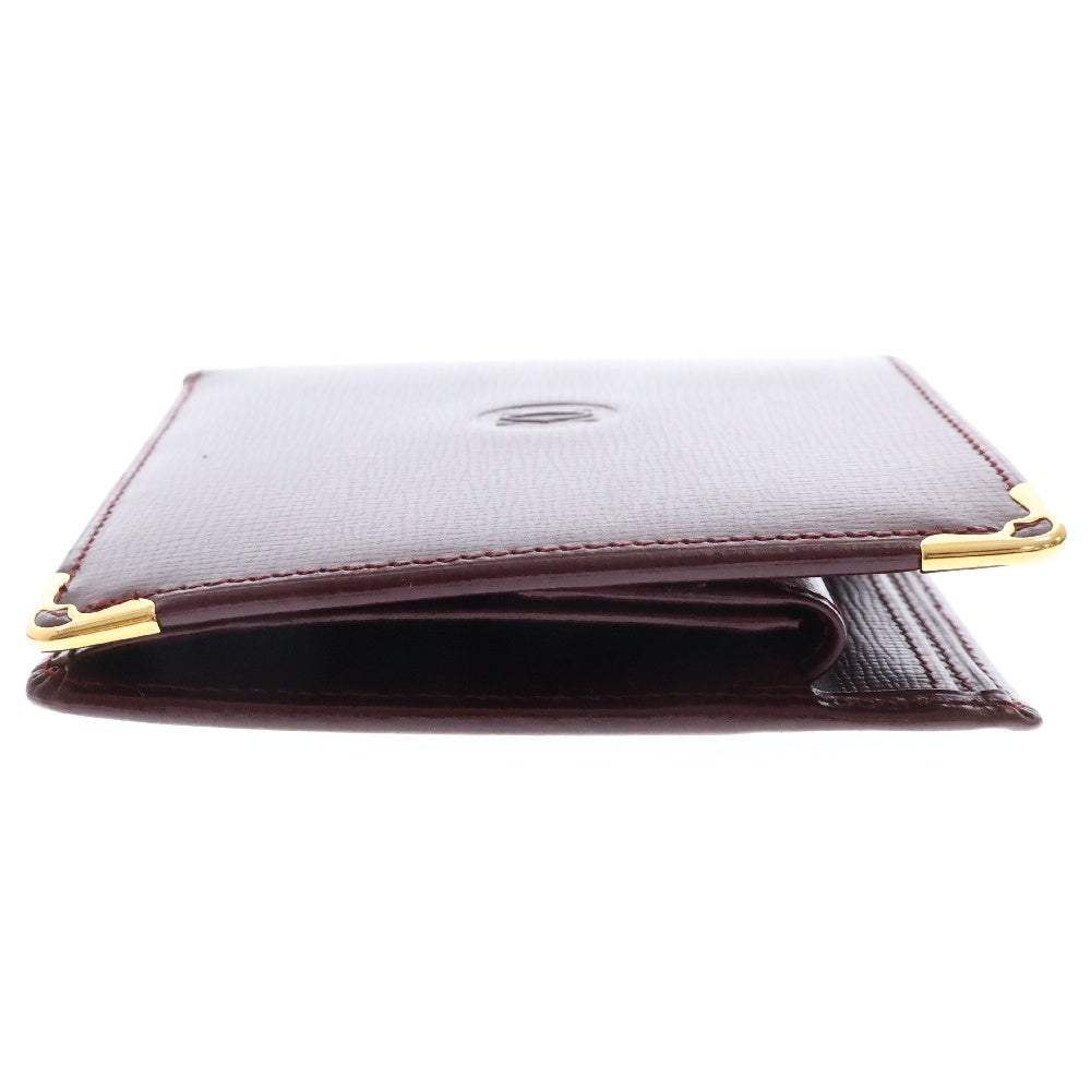 Cartier(カルティエ) マストライン 二つ折り財布 ボルドー レザー コンパクトウォレット