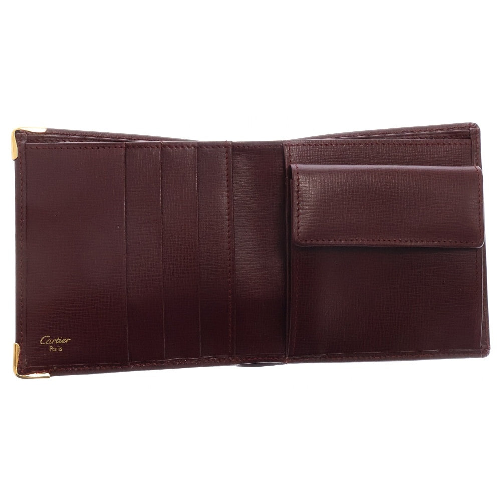 Cartier(カルティエ) マストライン 二つ折り財布 ボルドー レザー コンパクトウォレット